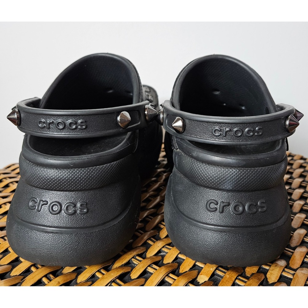 Crocs Bae Platform Clogs Black Studded Punk Goth Women 8 Chunky Heel Edgy Shoes - Picture 4 of 5